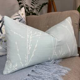 Blue Throw Pillow Cover, Decorative Handmade Accent Cushion Case For Sofa Couch Bedroom Home Decor , Fern Design White, Double Sided - thumbnail 1
