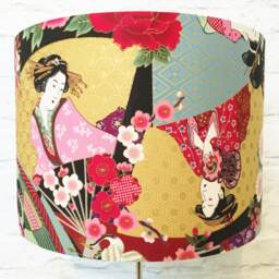 Oriental Lampshade, Japanese Lamp Shade, With Geisha Ladies in Metallic Tones, For A Zen Den - thumbnail 1
