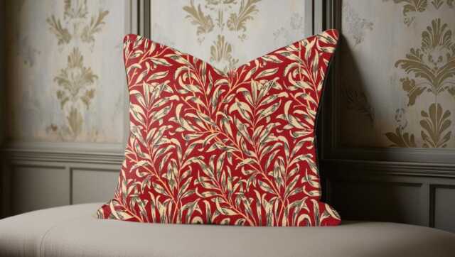 William Morris Bough Crimson Cushion, Handmade Pillow, Decorative Scatter Arts & Crafts Sofa Cushion - image 1