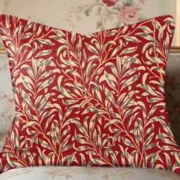 William Morris Bough Crimson Cushion, Handmade Pillow, Decorative Scatter Arts & Crafts Sofa Cushion - thumbnail 3