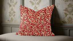 William Morris Bough Crimson Cushion, Handmade Pillow, Decorative Scatter Arts & Crafts Sofa Cushion - thumbnail 1