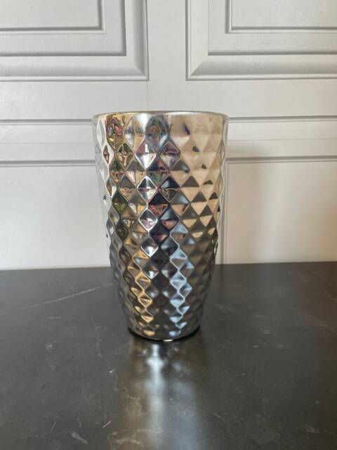 Large Chrome Silver Pineapple Textured Vase, Geometric Colour Conical Flower 25cm X 14cm Vase. Gift For Valentines, Mother's Day Etc - image 1
