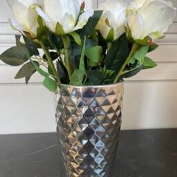Large Chrome Silver Pineapple Textured Vase, Geometric Colour Conical Flower 25cm X 14cm Vase. Gift For Valentines, Mother's Day Etc - thumbnail 2