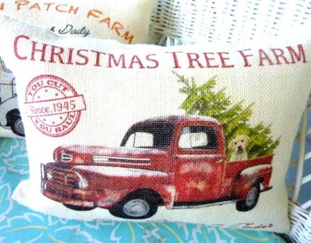 Red Truck Christmas Pillow Cover Burlap Farmhouse Decor - 12x16 - image 1