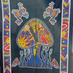 Psychedelic Magic Mushroom Tapestry, Indian Hippie Throw, Wall Hanging - 85x52 Inch - thumbnail 3
