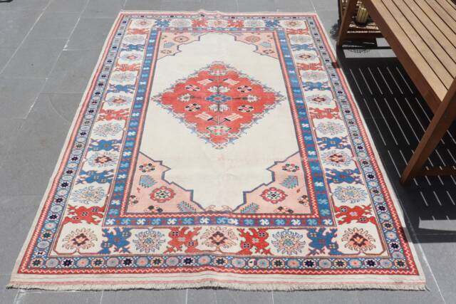 Oushak Rug, Gift For The Home, 5.1x7.1 Ft Area Rugs, Blue Bedroom Vintage Turkish Rugs Indoor, Ethnic Living Room - image 1