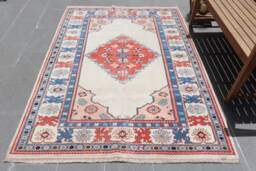 Oushak Rug, Gift For The Home, 5.1x7.1 Ft Area Rugs, Blue Bedroom Vintage Turkish Rugs Indoor, Ethnic Living Room - thumbnail 1