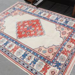 Oushak Rug, Gift For The Home, 5.1x7.1 Ft Area Rugs, Blue Bedroom Vintage Turkish Rugs Indoor, Ethnic Living Room - thumbnail 2