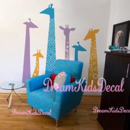Giraffe Family Wall Decal, Jungle Nursery Decor, Butterflies & Leaves - thumbnail 2
