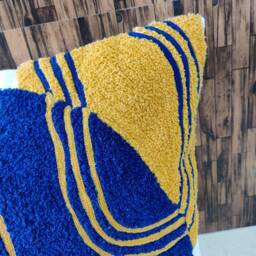 Embroidered Boho Pillow Cover Mustard Yellow & Teal Blue, 18x18 Inches - thumbnail 2