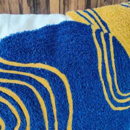 Embroidered Boho Pillow Cover Mustard Yellow & Teal Blue, 18x18 Inches - thumbnail 3