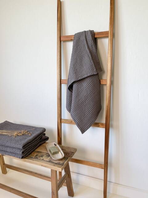 Dark Grey Waffle Bath Towel, Guest Pattern Washcloths Set, Sauna Vintage Towel - image 1