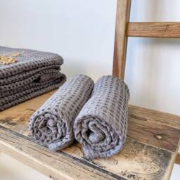 Dark Grey Waffle Bath Towel, Guest Pattern Washcloths Set, Sauna Vintage Towel - thumbnail 3