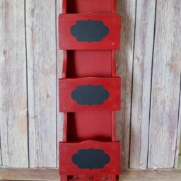 Red Wooden Mail Organizer With Chalkboard Labels, Key Hooks Farmhouse Entryway Decor - thumbnail 2