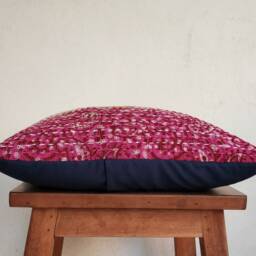 Floral Block Print Kantha Pillow Cover, Sea Green Fuchsia Indigo - thumbnail 3