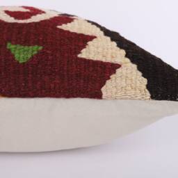 Vintage Turkish Kilim Pillow Cover Handwoven Wool Cushion - 16x16 - thumbnail 3