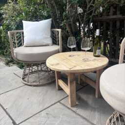 Rustic Coffee Table Handmade From Reclaimed Wood - Outdoor Round Copsewood - thumbnail 3