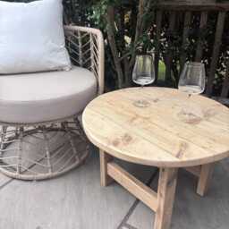 Rustic Coffee Table Handmade From Reclaimed Wood - Outdoor Round Copsewood - thumbnail 2
