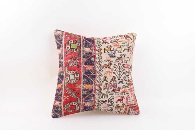 Kilim Pillow Cover 16x16 Turkish Rug Pillow, Vintage Wool Cushion - image 1