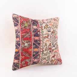 Kilim Pillow Cover 16x16 Turkish Rug Pillow, Vintage Wool Cushion - thumbnail 3