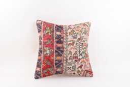 Kilim Pillow Cover 16x16 Turkish Rug Pillow, Vintage Wool Cushion - thumbnail 1