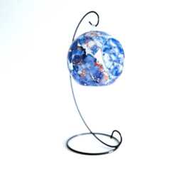 Abstract Distressed Glass Candle Holder Blue, Pearl & Copper