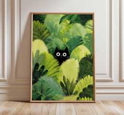 Cat Poster, Print, Botanical Wall Art, Floral Lovers Gift, Animal Feline Decor, Tropical Nature Print - thumbnail 1