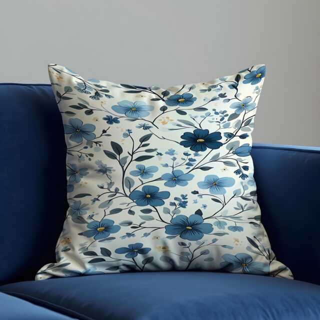 Blue Floral Cushion Cover, Botanical Flower Pillowcase, Soft Velvet Decorative Throw Pillow Cover For Sofa Living Room Decor - image 1