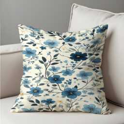 Blue Floral Cushion Cover, Botanical Flower Pillowcase, Soft Velvet Decorative Throw Pillow Cover For Sofa Living Room Decor - thumbnail 4