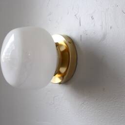 Schoolhouse Wall Sconce Lamp, Brass Flush Mount Light, White Glass Globe Shade, Modern Industrial Lighting Fixture, Wire in Or Plug - thumbnail 2