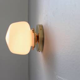 Schoolhouse Wall Sconce Lamp, Brass Flush Mount Light, White Glass Globe Shade, Modern Industrial Lighting Fixture, Wire in Or Plug - thumbnail 3