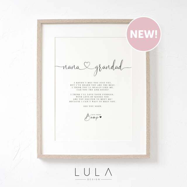 Nana & Grandad Hello Poem From Bump A4 Or A5 Print, Pregnancy Announcement, Christmas Gift, Grandparents To Be - image 1