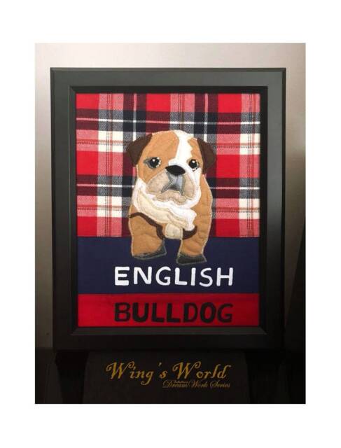 Framed English Bulldog Fabric Art, Bulldog 8 X 10 Dog Wall Decor, Felt Art - image 1