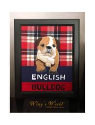 Framed English Bulldog Fabric Art, Bulldog 8 X 10 Dog Wall Decor, Felt Art - thumbnail 1