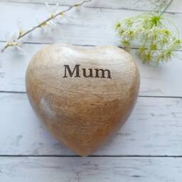 Large Mum Engraved Wooden Heart Ornament - Decoration Rustic Gift Paperweight - thumbnail 1