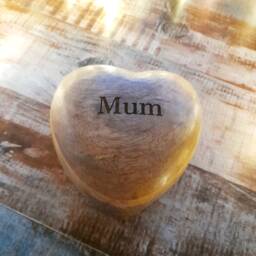 Large Mum Engraved Wooden Heart Ornament - Decoration Rustic Gift Paperweight - thumbnail 3