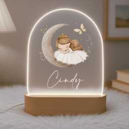 Personalised Children's Princess Night Light - Led Lamp Nursery Decor Baby Girl Gift For New Name Sign Bedroom - thumbnail 2
