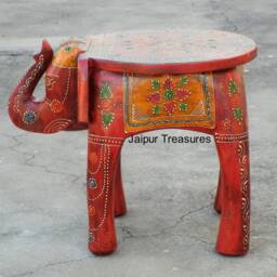 Wooden Elephant Stool, Side Table, End Footstool, Ottoman, Pouffe, Bench Chair, Ethnic Indian Style, Handmade Hand Painted - thumbnail 2