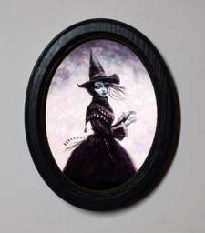 Halloween Black Oval Wooden Framed Picture, 4 X 6 Gothic Style Wall Hanging, Witch - thumbnail 1