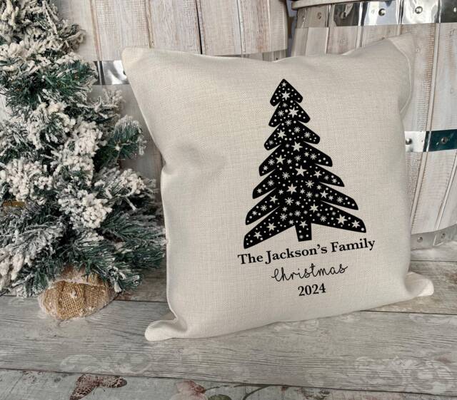 Personalised Christmas Tree Family Cushion, Decoration, Home Decor, Keepsake Gift - image 1