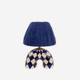 Handmade Blue Diamond Ceramic Lamp Artisan Lighting With Alpaca Shade - thumbnail 1