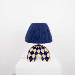 Handmade Blue Diamond Ceramic Lamp Artisan Lighting With Alpaca Shade - thumbnail 2