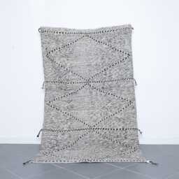 Geometric Berber Rug Black & White Moroccan Wool Carpet - 7, 8x4, 6 Ft - thumbnail 1