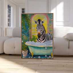 Zebra in Bath Print Wall Art, Retro Print, Bathroom Toilet Art Poster, Funny Cute Animal 2264 - thumbnail 2