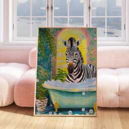 Zebra in Bath Print Wall Art, Retro Print, Bathroom Toilet Art Poster, Funny Cute Animal 2264 - thumbnail 3