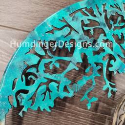 Tree Of Life Metal Wall Art At 36 Inches Diameter With Teal Foliage & Antique Silver Trunk - Humdinger Designs - thumbnail 2