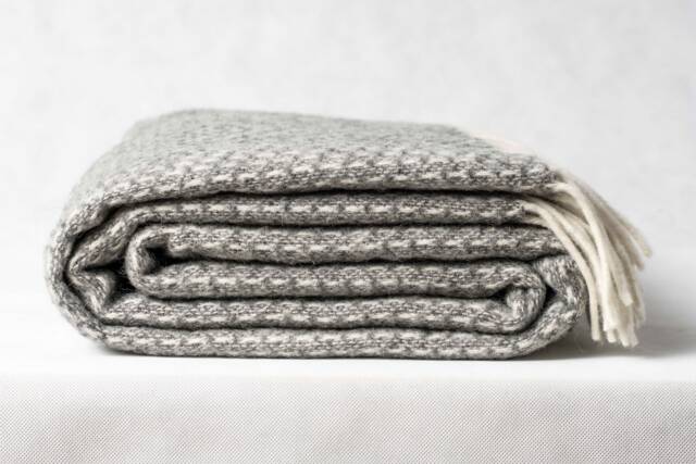 "Grey Wool Throw Blanket With Fringes Eco-Friendly Bedspread - 55""x79" - image 1