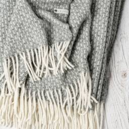 "Grey Wool Throw Blanket With Fringes Eco-Friendly Bedspread - 55""x79" - thumbnail 2