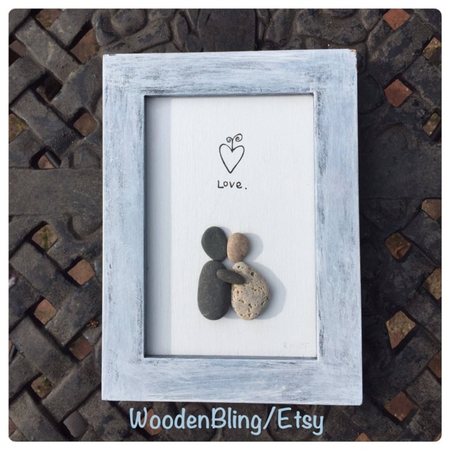 Pebble Art, Home Decor, Stone Couples Gift, Honeymoon, Anniversary, Picture, Wall Hanging, Stocking Stuffer, Beach - image 1