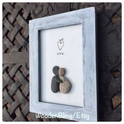 Pebble Art, Home Decor, Stone Couples Gift, Honeymoon, Anniversary, Picture, Wall Hanging, Stocking Stuffer, Beach - thumbnail 3